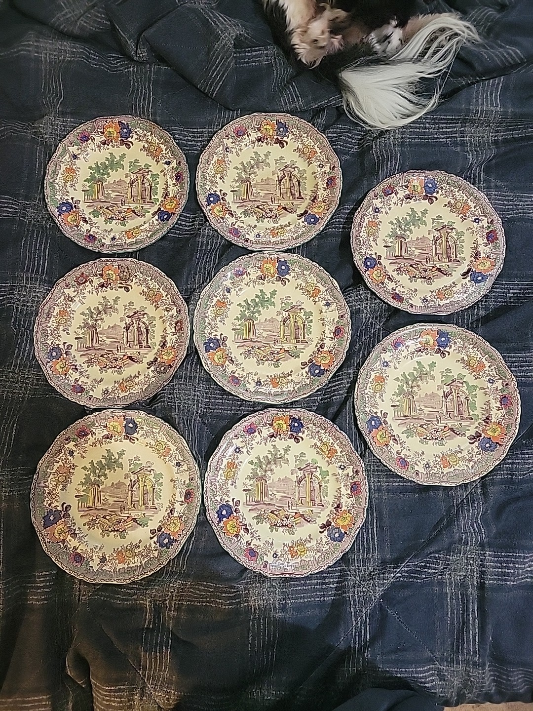 Mason\'s Victorian Ironstone England 1850s 9 in Round Plate Village Scene Floral. Mason\'s Victorian Ironstone England 1850s 9 in Round Plate Village Scene Floral.