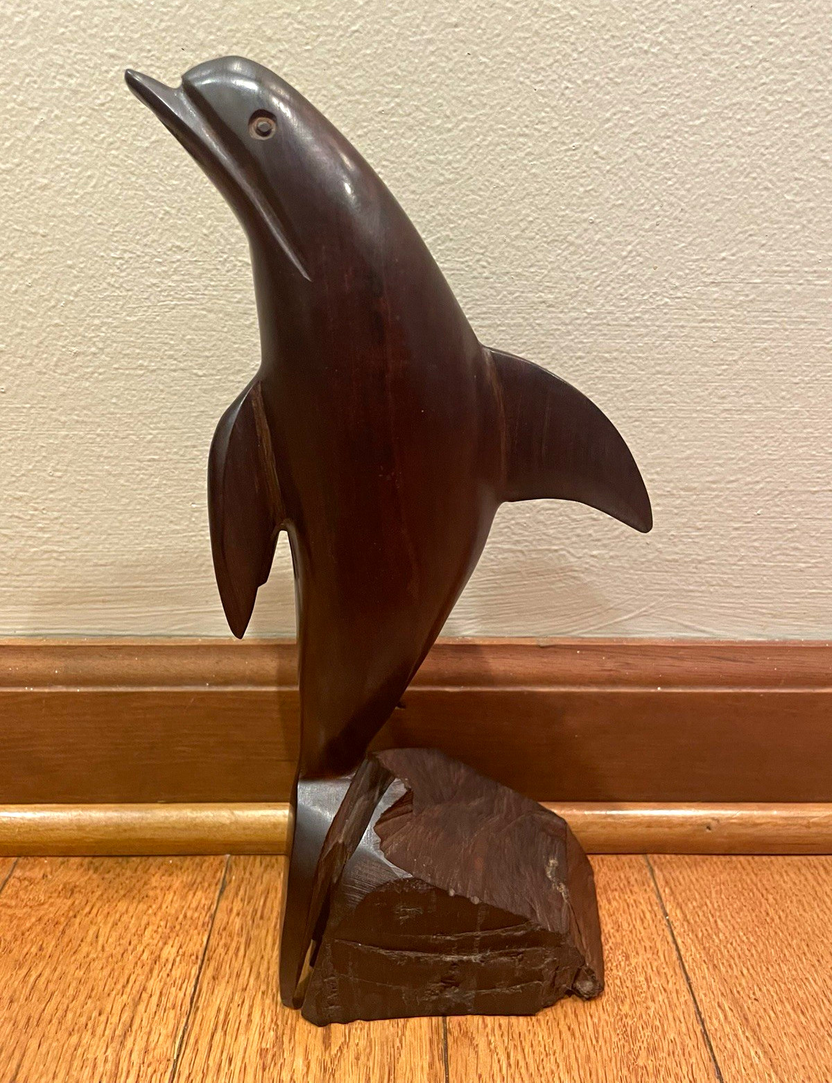 Vintage 1970s Solid Mahogany Wood Dolphin Carving Sculpture 11” Dark Wood