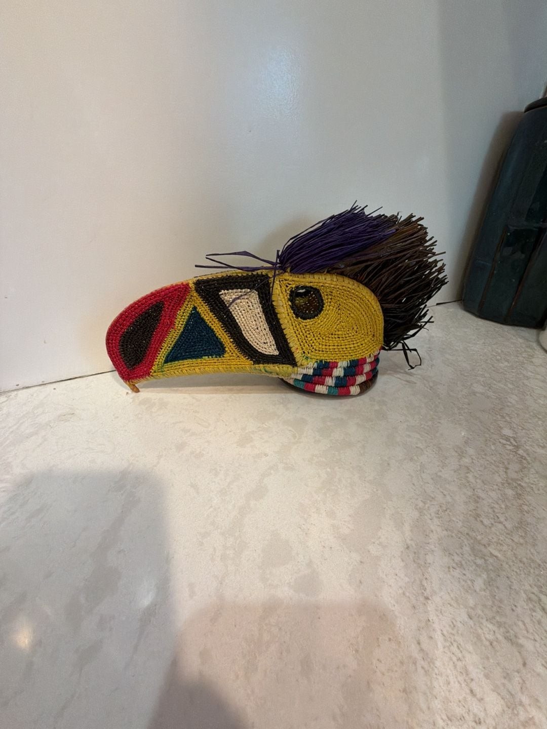 Embera Wounaan Handcrafted Palm Fiber Toucan Bird Mask Indigenous Folk Art Decor