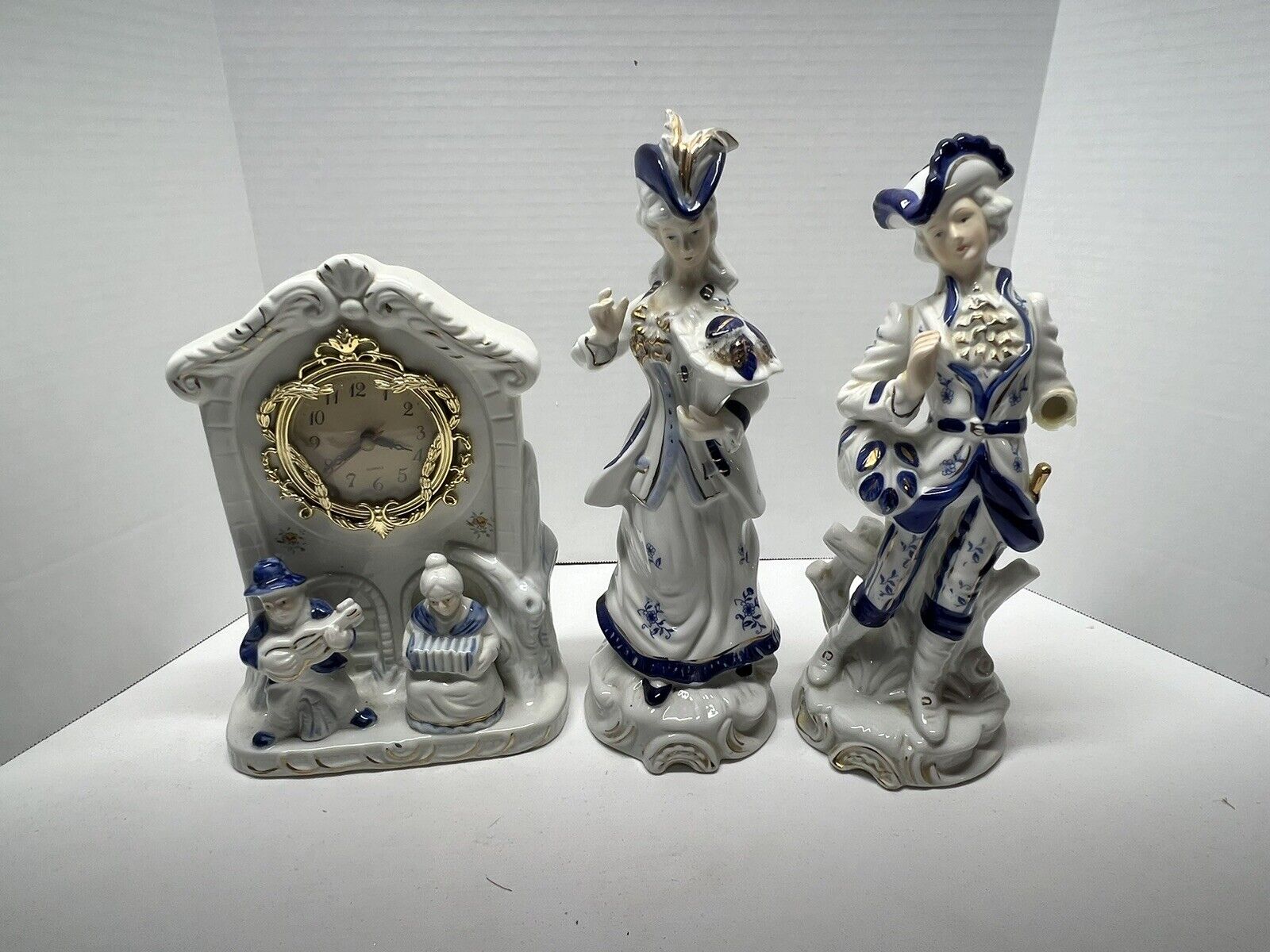 FEI Fine Porcelain George And Martha Set + Clock  Limited Edition 12-12.5” High