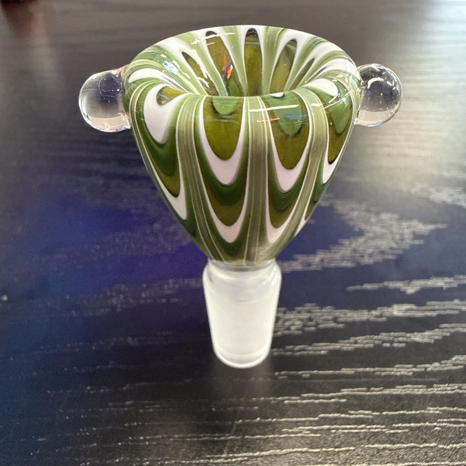 Clover Glass 14MM Slide Bowl For a Water Pipe Forest Green, Green, White Swirl 