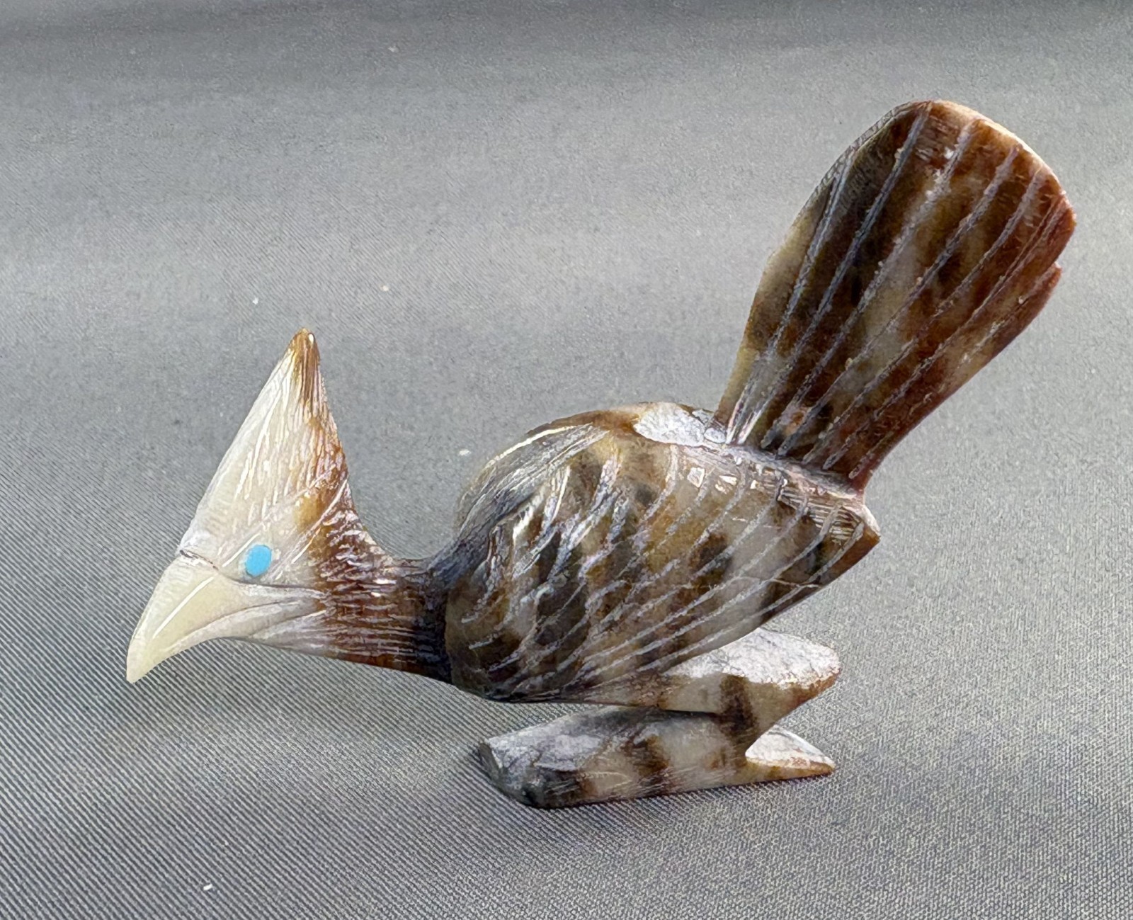 Zuni Carved Shell Roadrunner Fetish w/ Turquoise Eyes by Hudson Sandy
