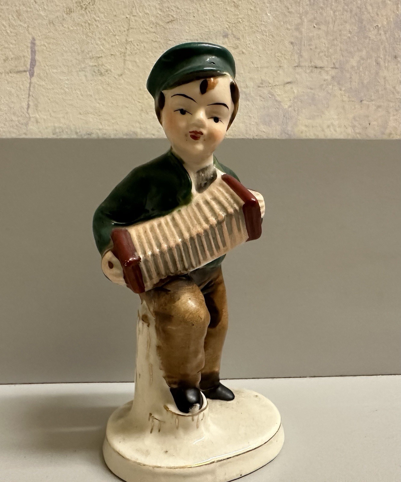 Boy playing Accordion Figurine Made in Japan