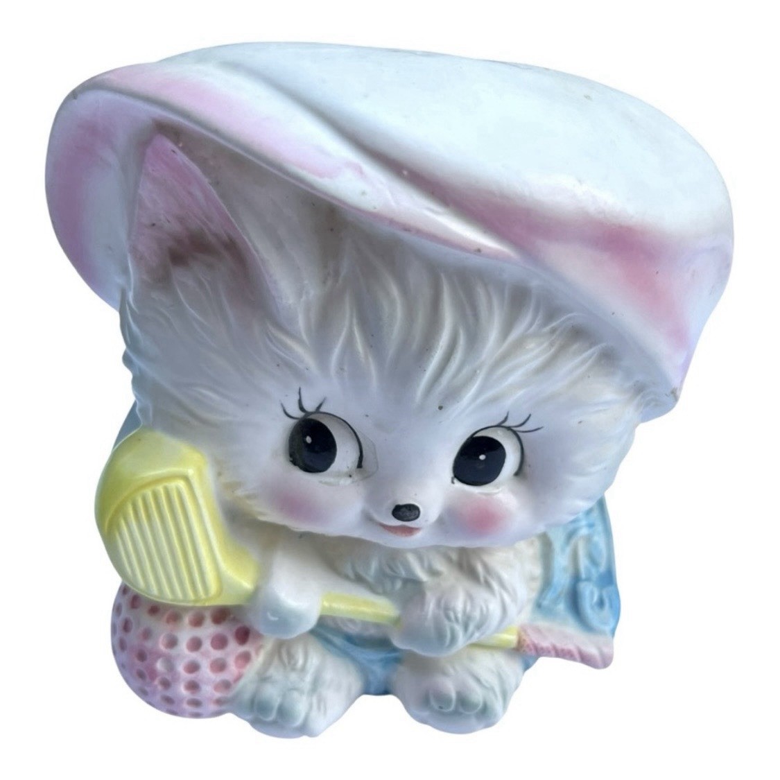 Vtg Napco Ceramic Anthropomorphic Baby Planter Cat Golfer Pastel Retro 8594 FLAW Vtg Napco Ceramic Anthropomorphic Baby Planter Cat Golfer Pastel Retro 8594 FLAW