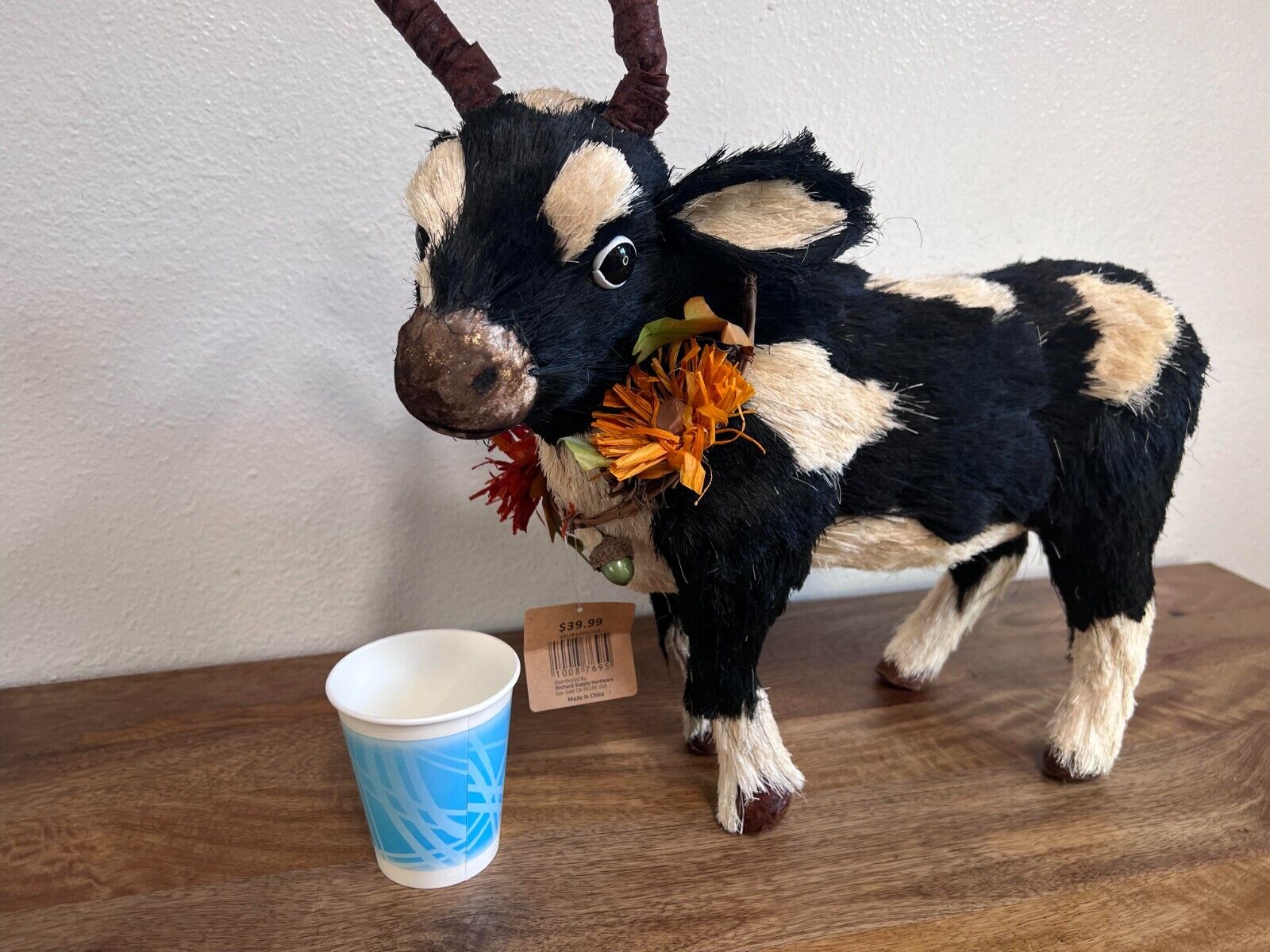 Cow figurine decor straw animal 18\'\' tall