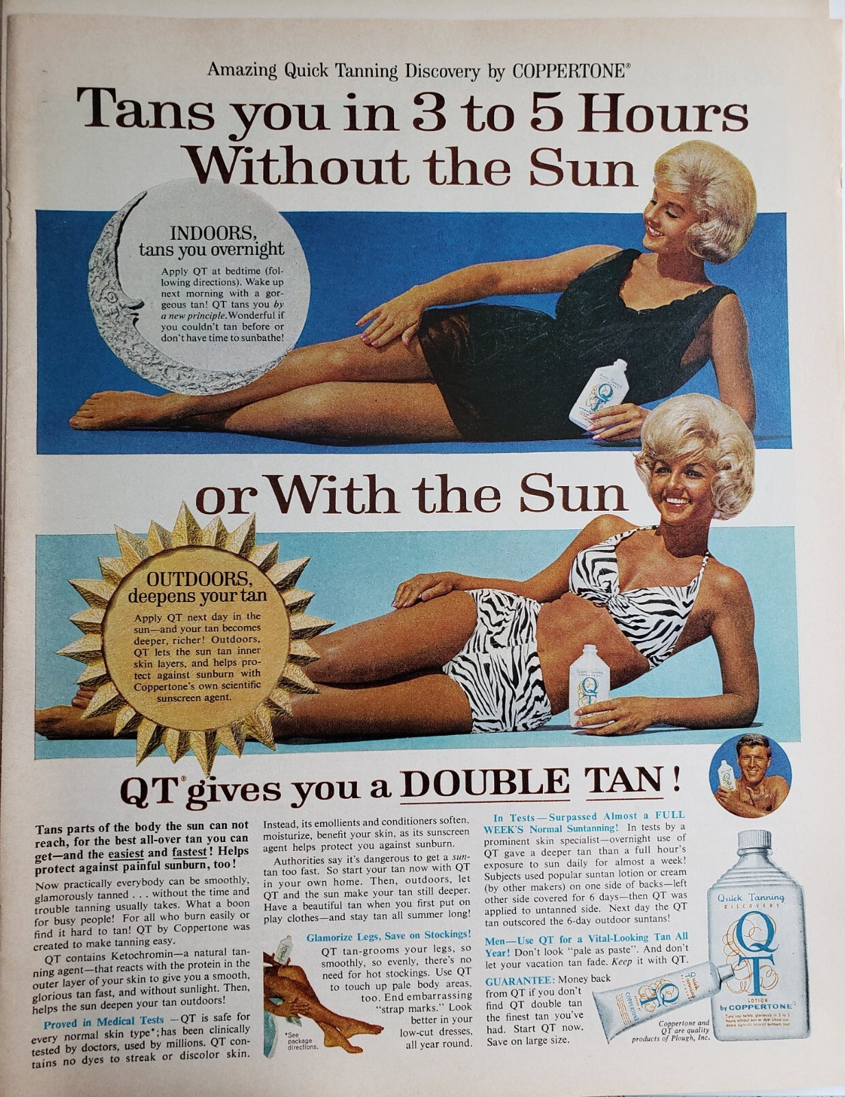 Coppertone QT Suntan Lotion Print Ad Ephemera Wall Art Decor