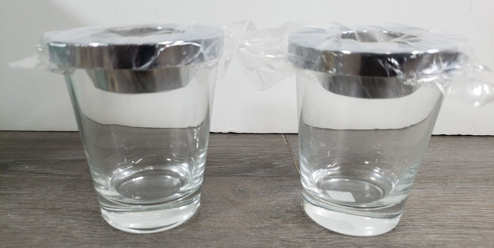 NOB PartyLite P8488 Versatility Votive set Clear Glass Silver Tea LITE Holders