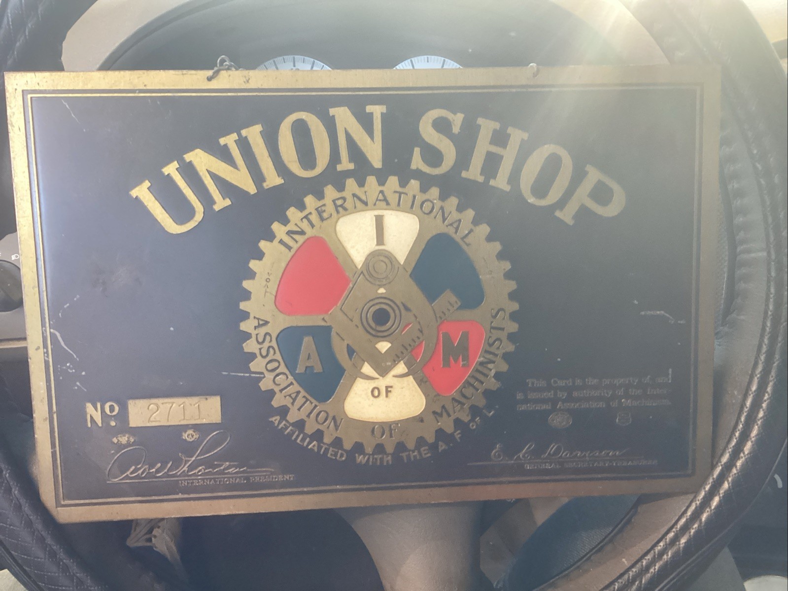 International Association Of Machinist Brass Union Shop Sign 