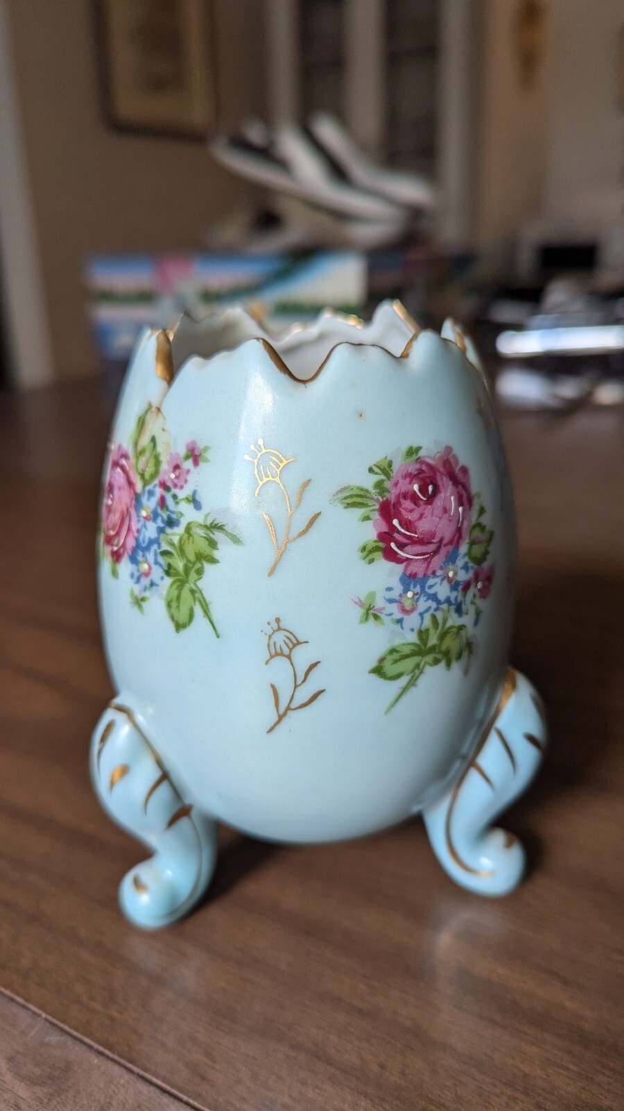 Vintage NAPCOWARE Japan Blue Porcelain Cracked Egg Vase 5\