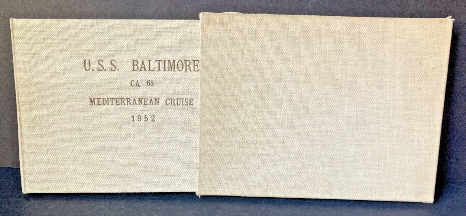USS BALTIMORE CA-68 MEDIT. DEPLOYMENT CRUISE BK YEAR LOG 1952 - NAVY - w/ box sl
