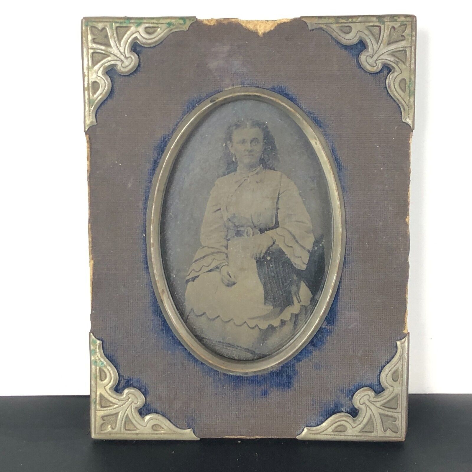Early Antique Victorian Tintype Photo 1870s Beautiful Woman Girl Jewelry Frame