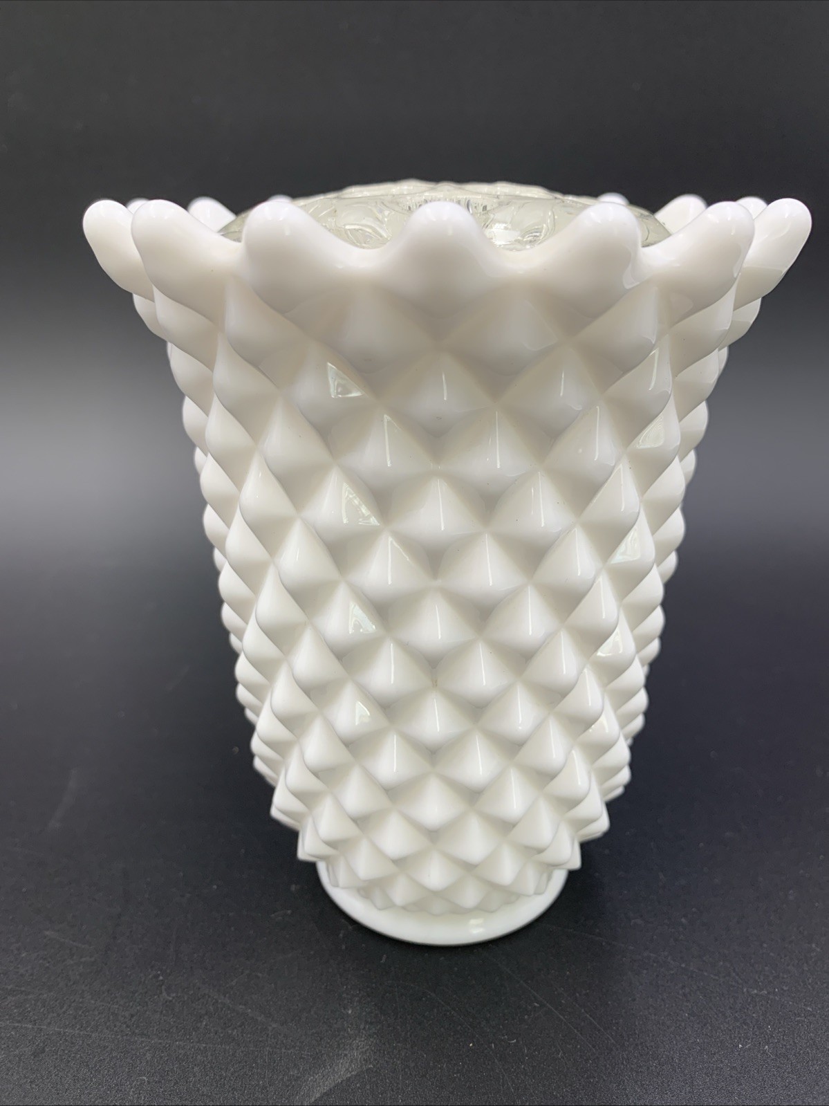 1960s Imperial Glass White Diamond Point Vase 5 1/2\