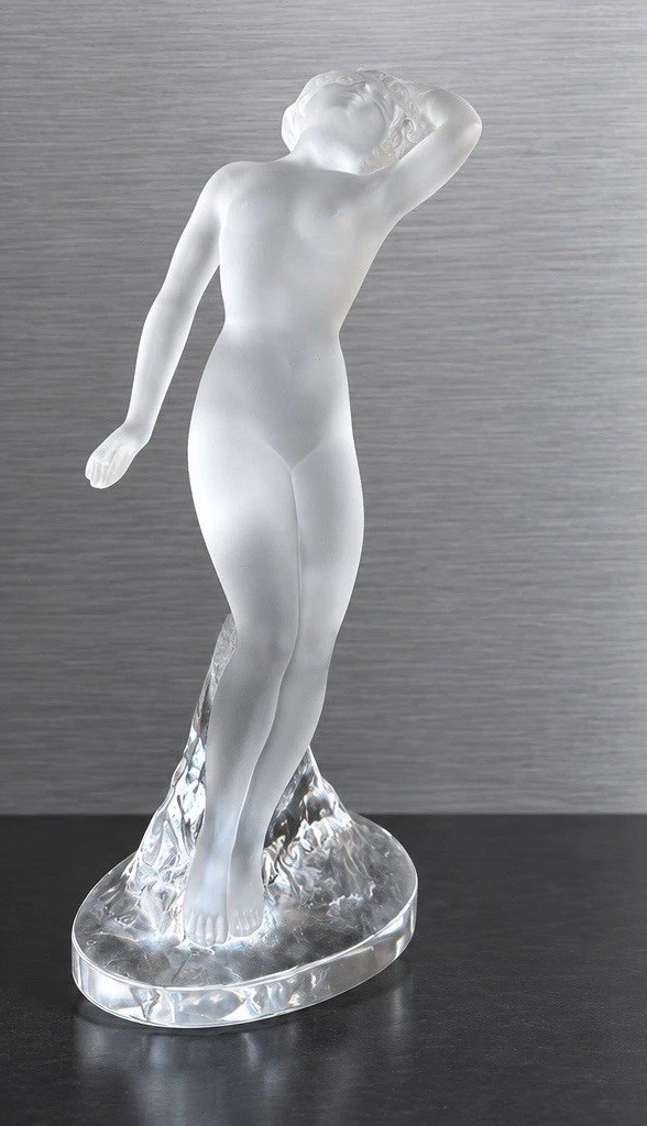 Lalique France Danseuse Bras Levés Nude Dancer crystal figurine 9.25” Signed