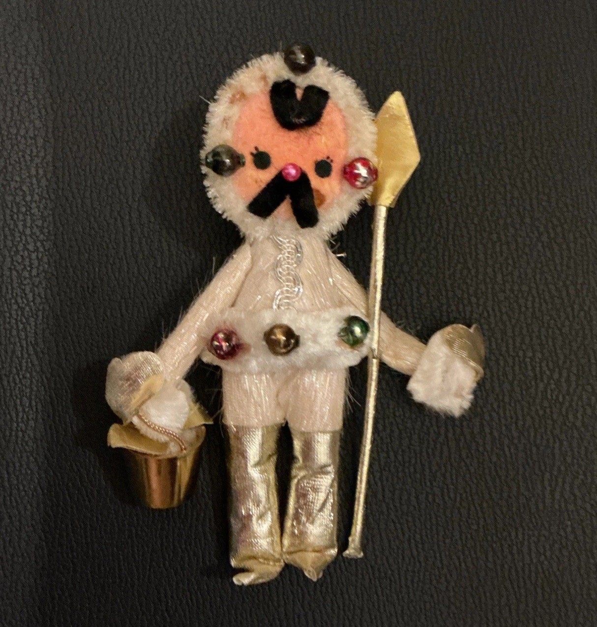 Vtg Xmas Ornament Spun Cotton Chenille Pipe Cleaner Japan Eskimo Warrior Kitsch