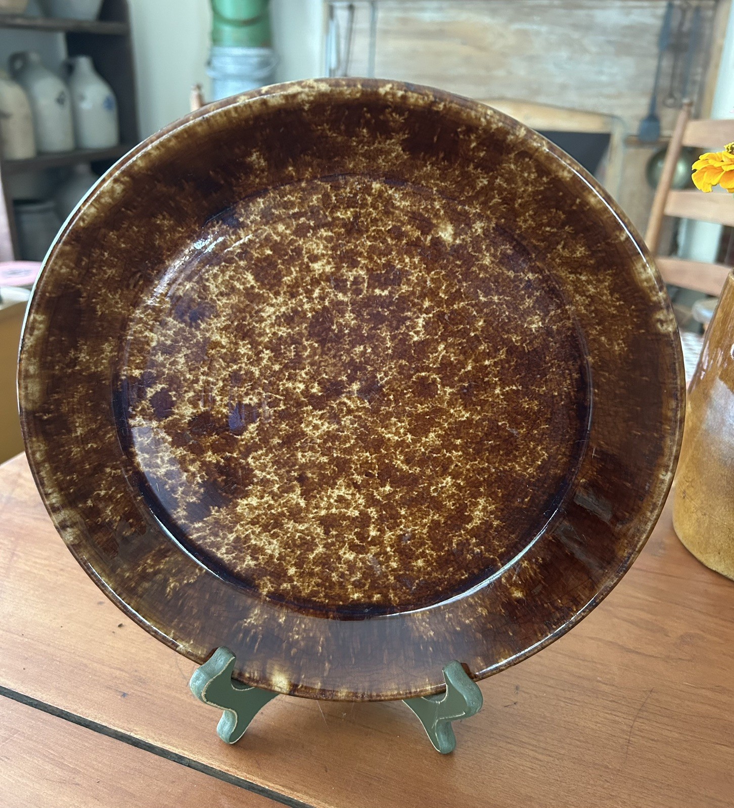 Antique Bennington Yellow Ware  Rockingham Glaze 10” Pie Plate 1800\'s