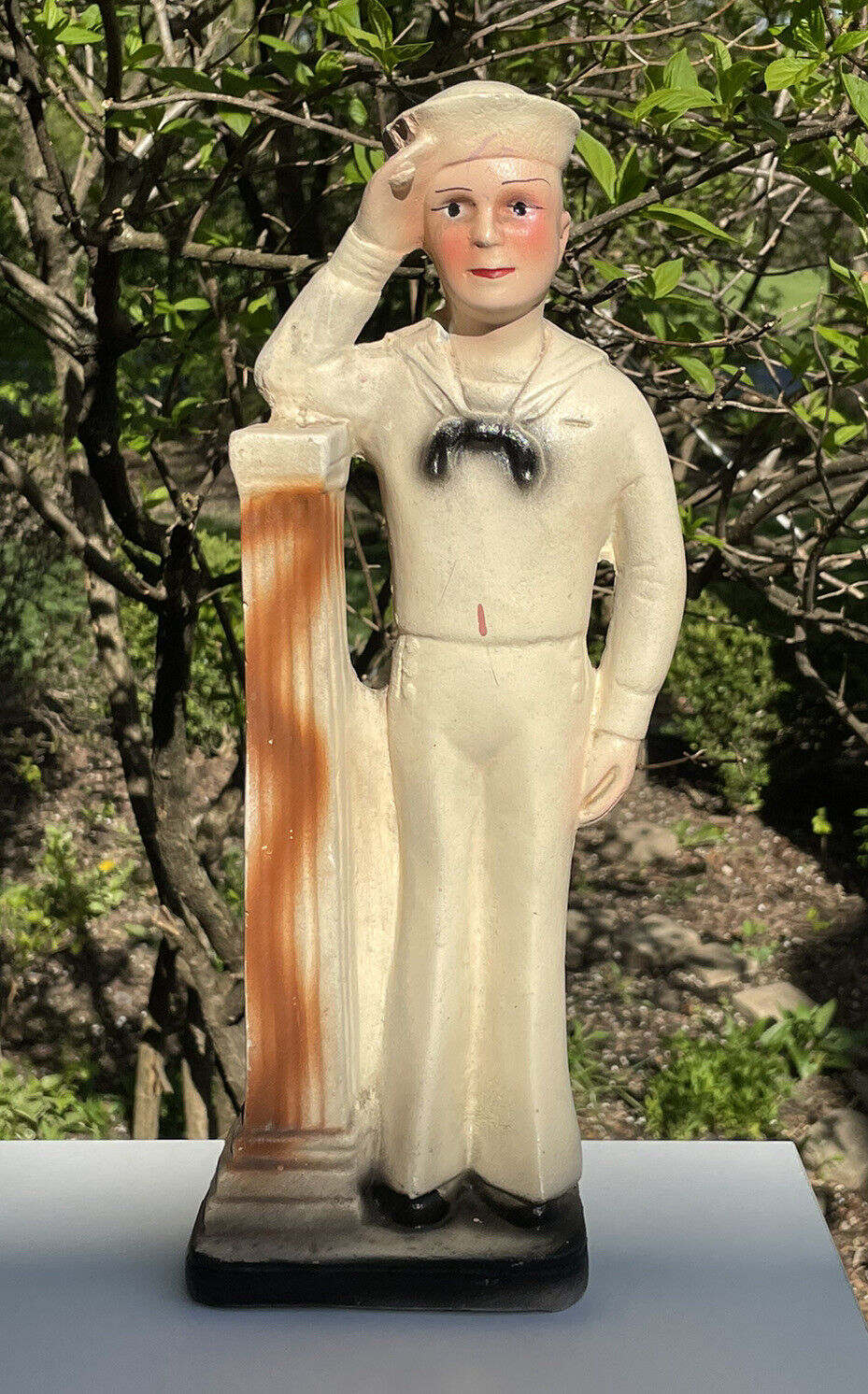 1940s WWII Chalkware Sailor NAVY RARE figurine 14” + saluting Carnival prize