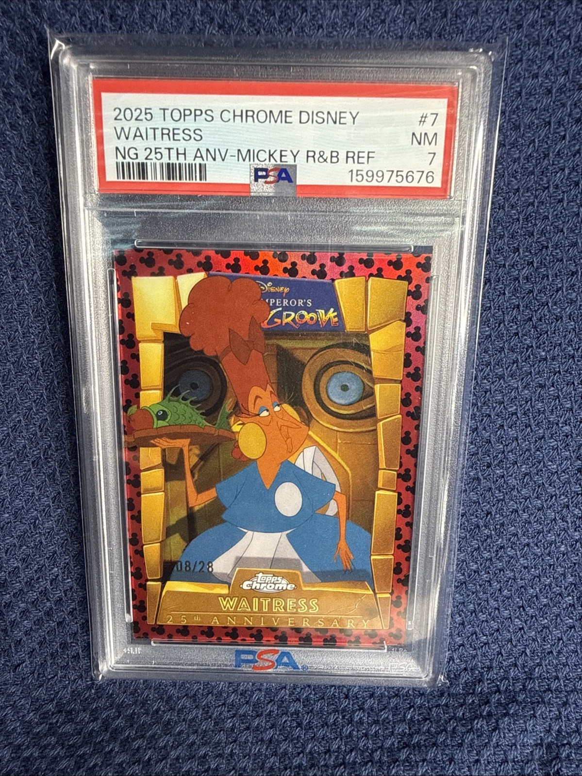 PSA 7 2025 TOPPS CHROME DISNEY EMPERORS NEW GROOVE  WAITRESS /28 RED AND BLACK