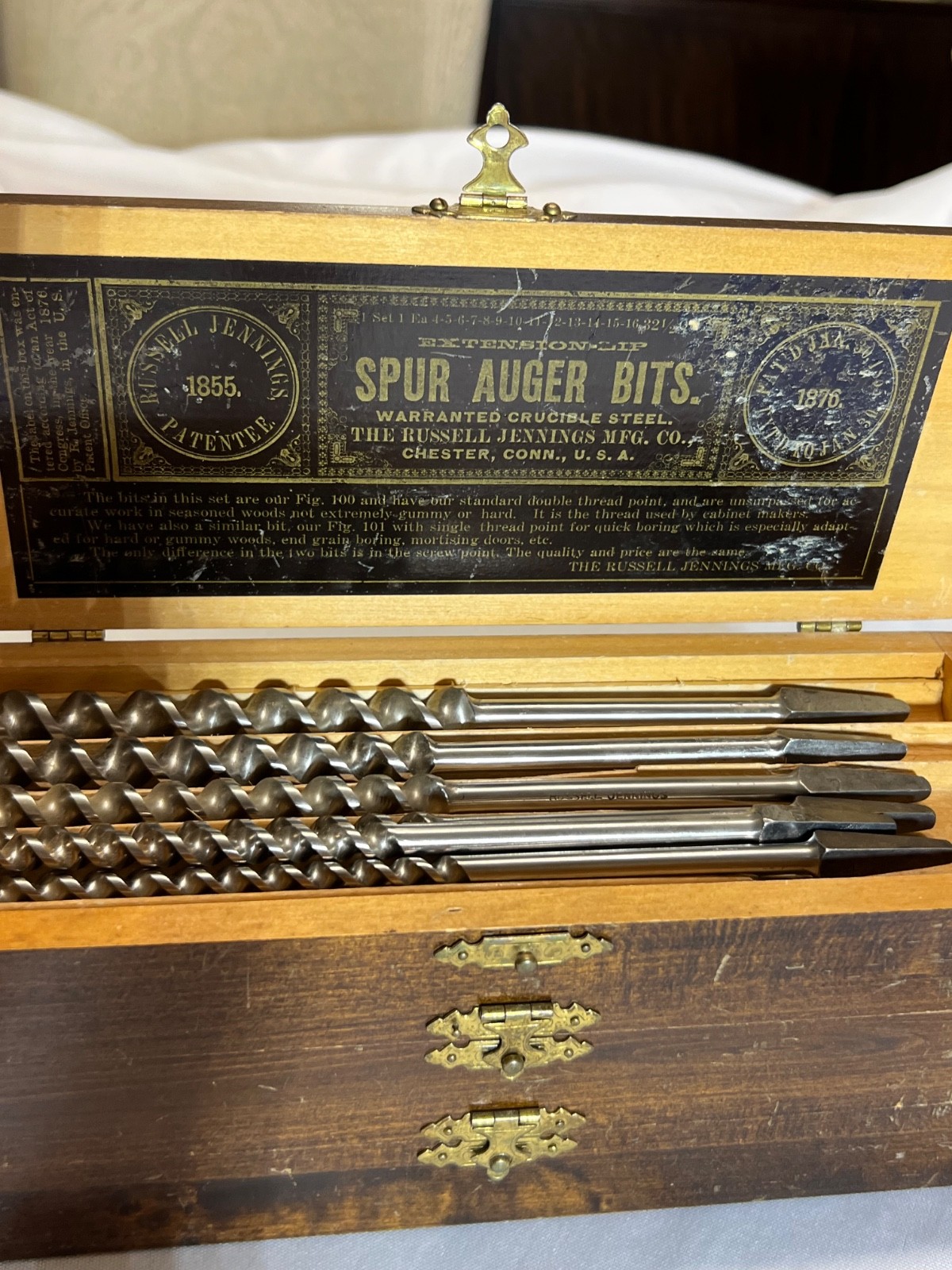 Rare Mint Vintage Russell Jennings 13-Piece Auger Bit Set w Original Box & Wraps