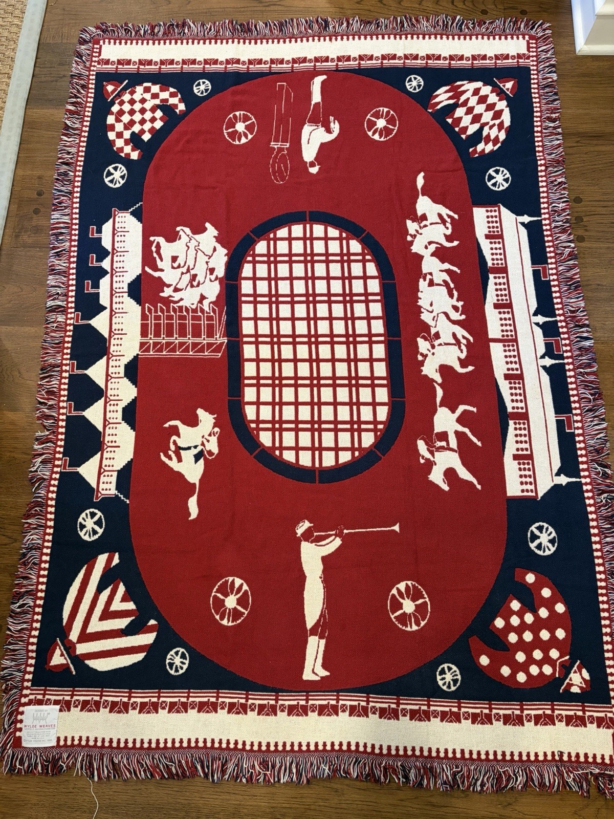 Vintage Wylde Weaves Horse Racing Tapestry Throw Blanket 70x50” Equestrian LN