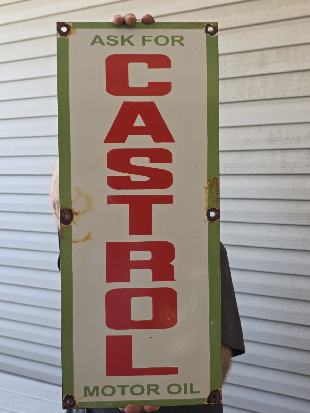 VINTAGE ASK FOR CASTROL MOTOR OIL PORCELAIN SIGN  24