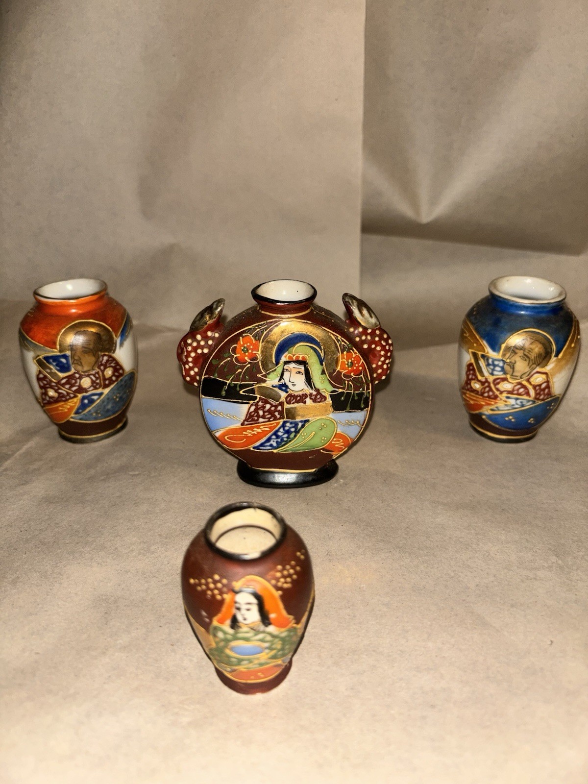 Vintage Japanese Miniature Vase Lot (4) Hotta Yu Shoten & Occupied Japan Moria