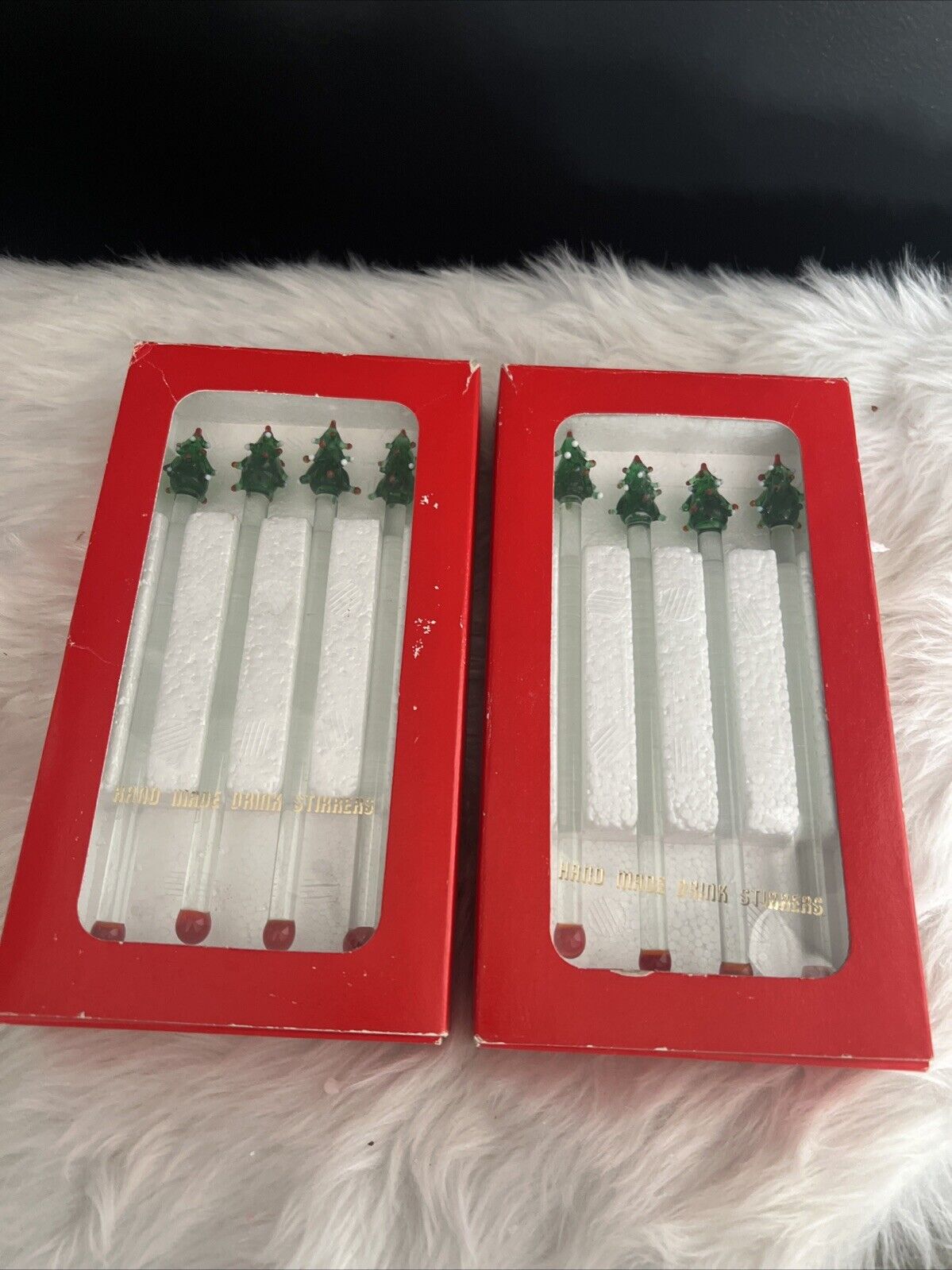 VTG Set Of 8 Handmade drinkers Christmas trees Brand New In Box Set Of 2 Boxes