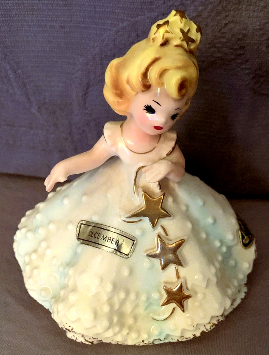 Nice Vintage JOSEF December Birthday Girl Figurine 3 Stars on Dress Nice Vintage JOSEF December Birthday Girl Figurine 3 Stars on Dress