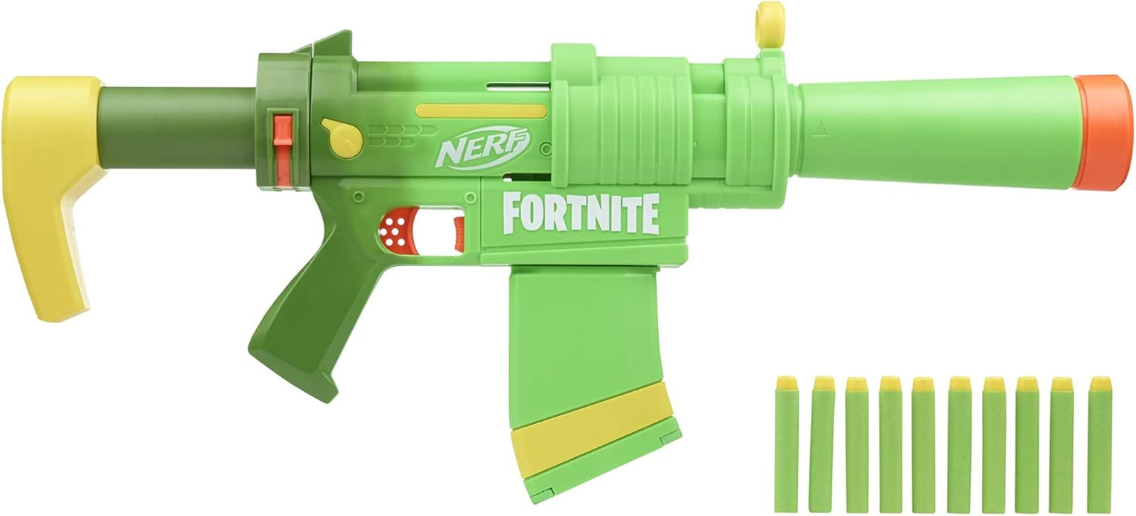 Nerf Fortnite Smg-Zesty Blaster, 10 Nerf Elite Darts, 10-Dart Clip, Removable St