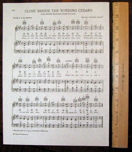 MICHIGAN STATE UNIVERSITY Vtg Song Sheet 1938 \