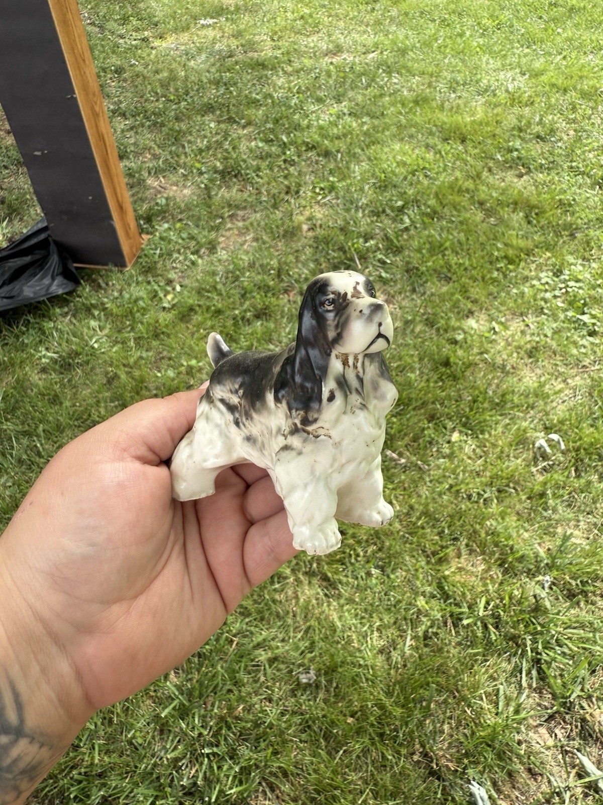 Vintage Mid Century Ucagco Black & White Ceramic Cocker Spaniel Figurine