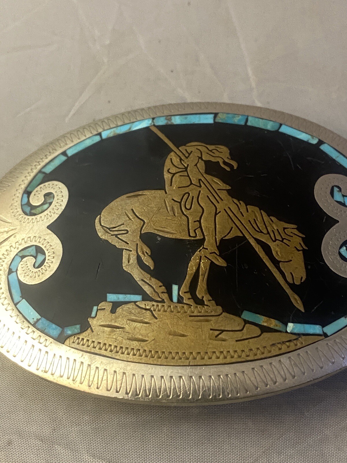 INCREDIBLE Large Vintage Johnson Held NAVAJO Blue Gem Turquoise Belt Buckle