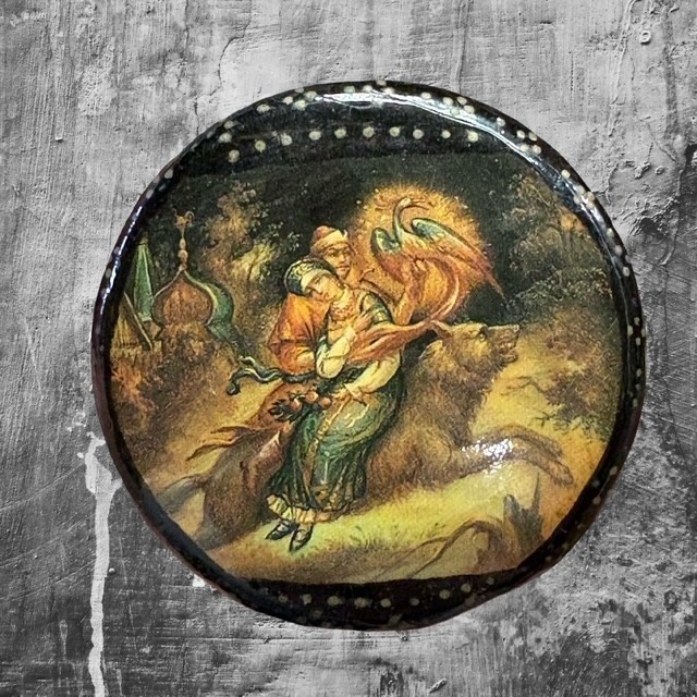 Vintage Russian Lacquer Box Ivan Tsarevich Firebird Grey Wolf Folk Art Trinket Vintage Russian Lacquer Box Ivan Tsarevich Firebird Grey Wolf Folk Art Trinket