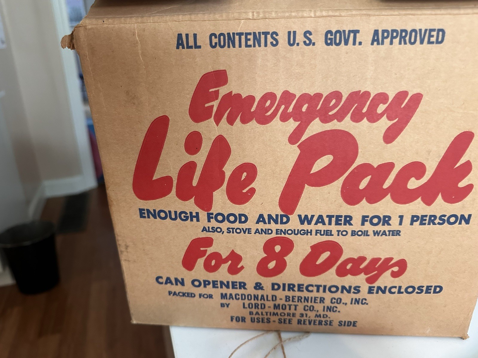 Vintage Cold War-era 1961 Emergency Life Pack box