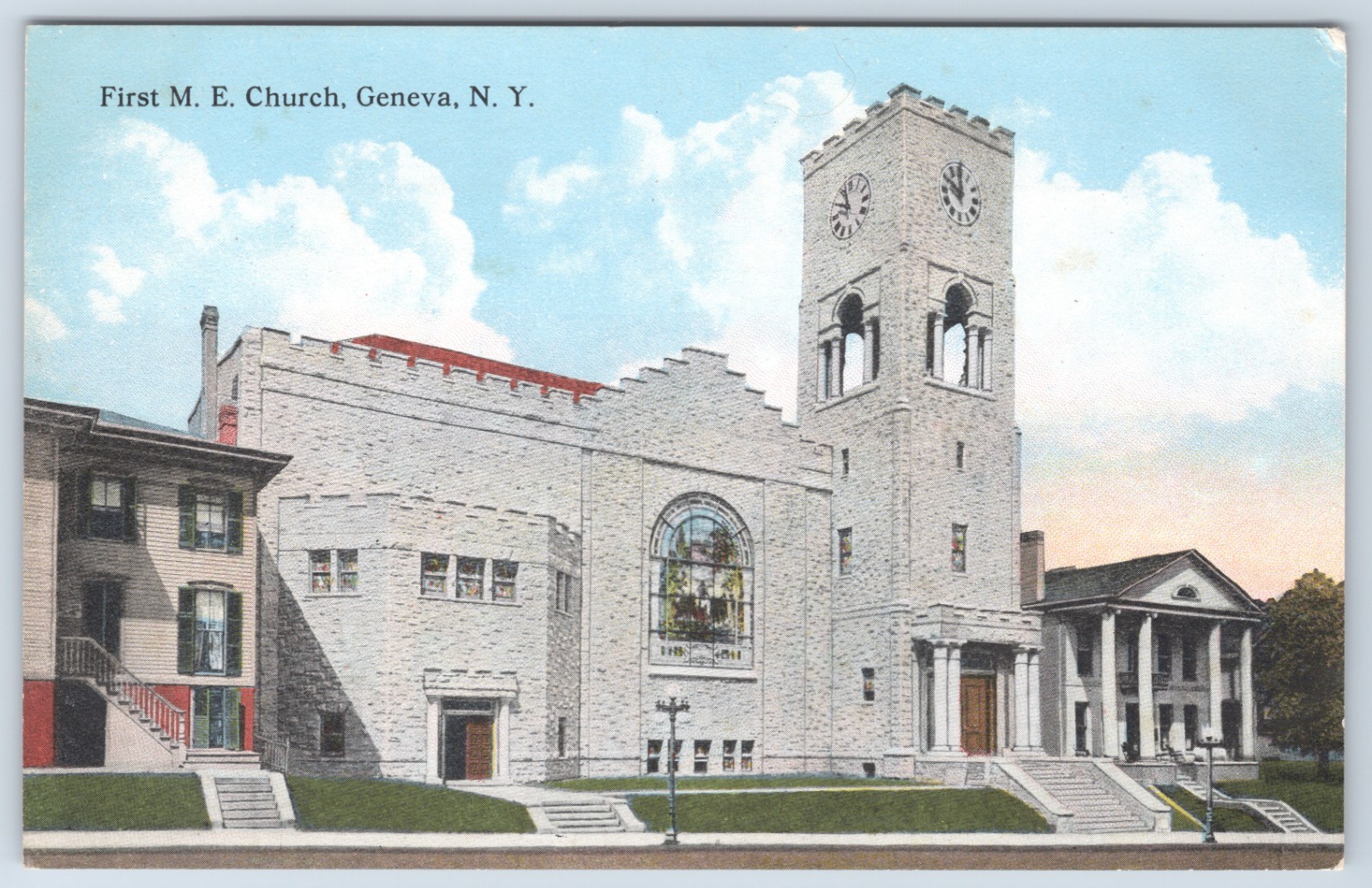 New York Geneva First Methodist Church Main Street Ontario County 1914 Postcard