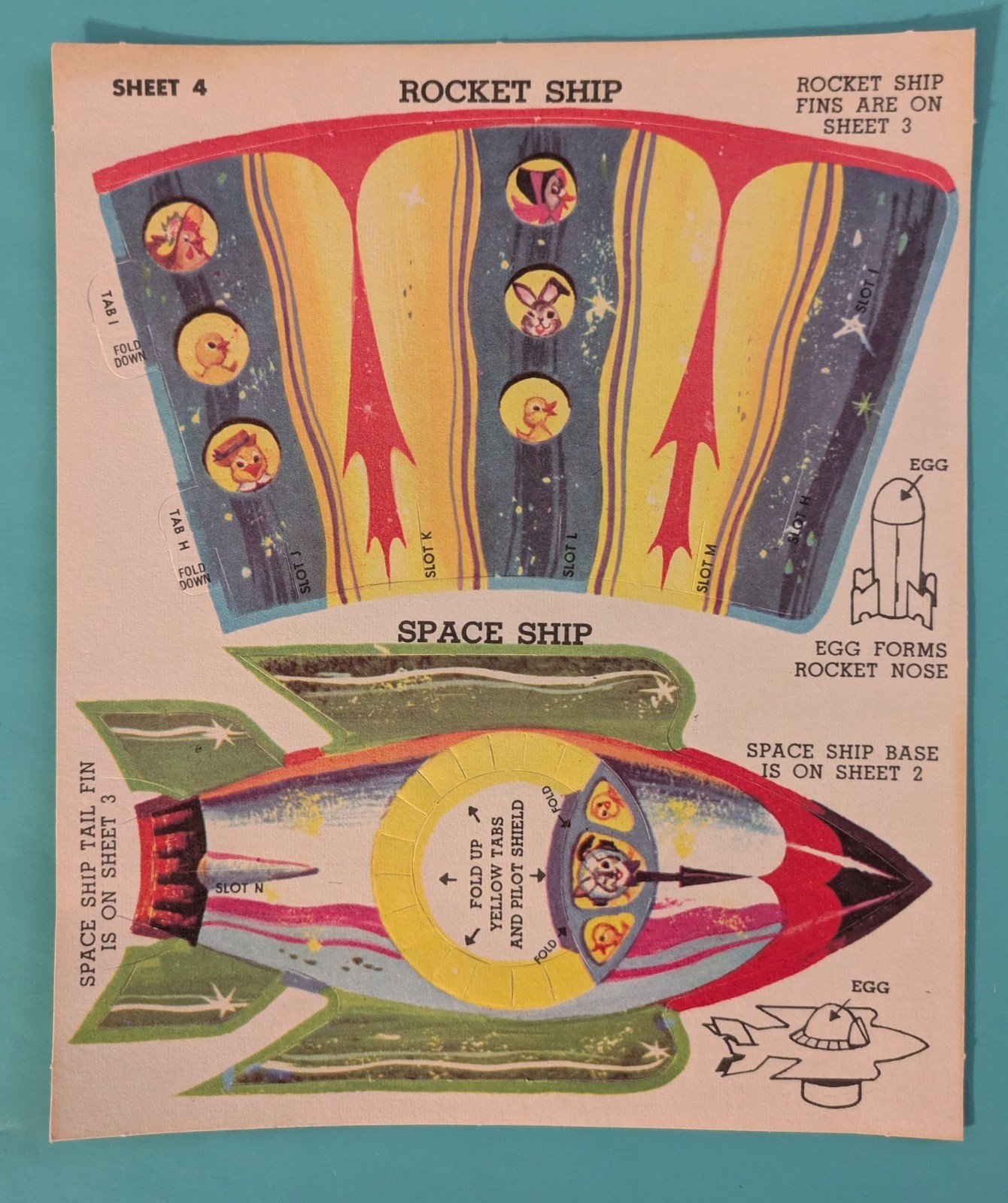 Vintage Paas Easter Egg Holders Ephemera NOS Kitschy 1960's Space Rocket Ship 13