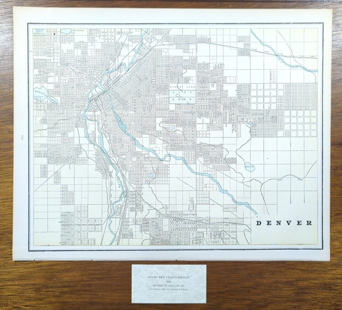 Vintage 1891 DENVER COLORADO Map 14\