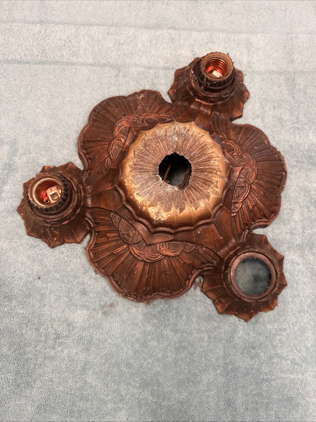 ART DECO THREE-LIGHT  CEILING LIGHT FIXTURE  FLUSH MOUNT  1930\'S  Original Used