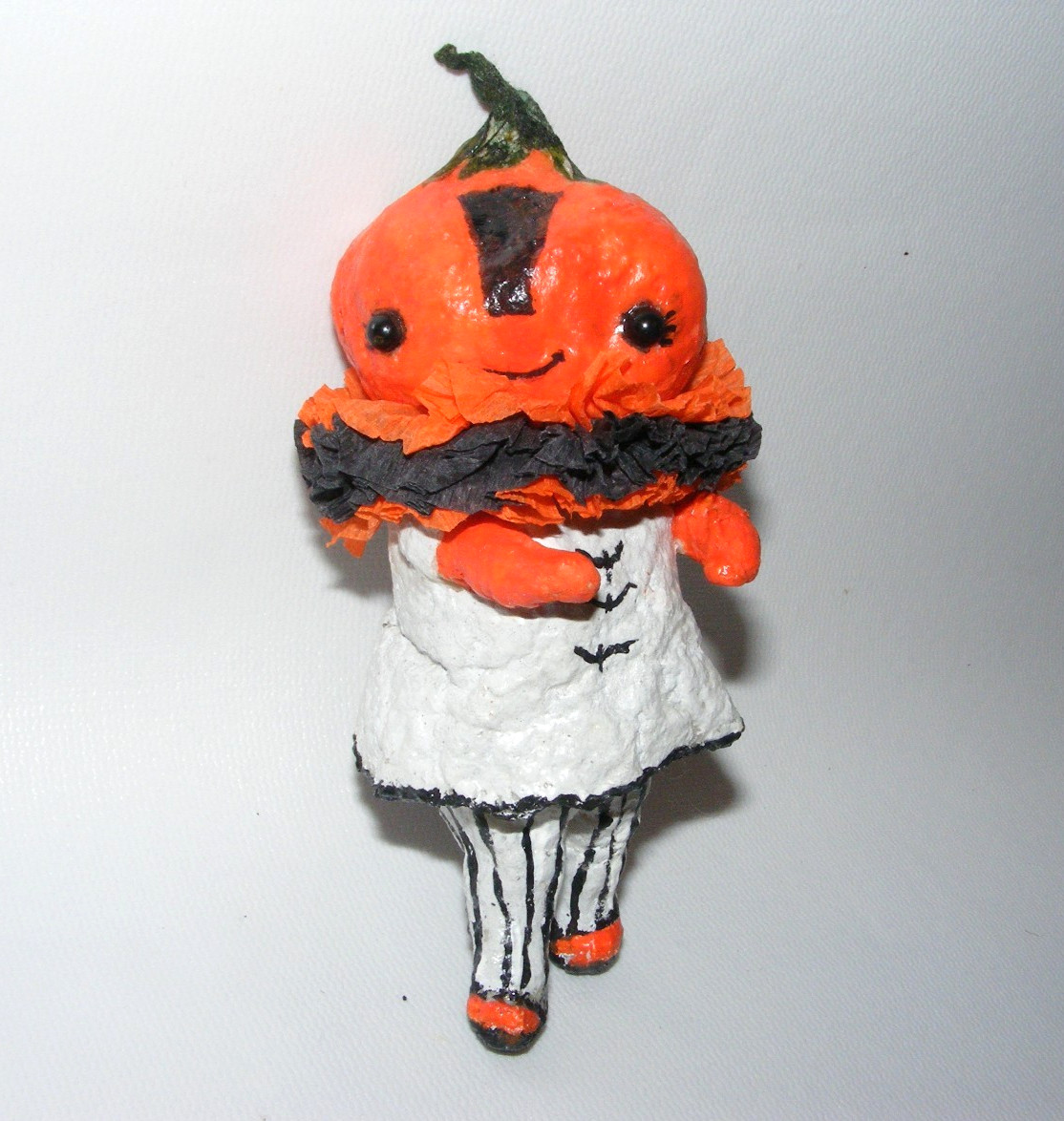 Handmade Primitive Spun Cotton  Pumpkin Head  Halloween Ornament OOAK  Folk Art
