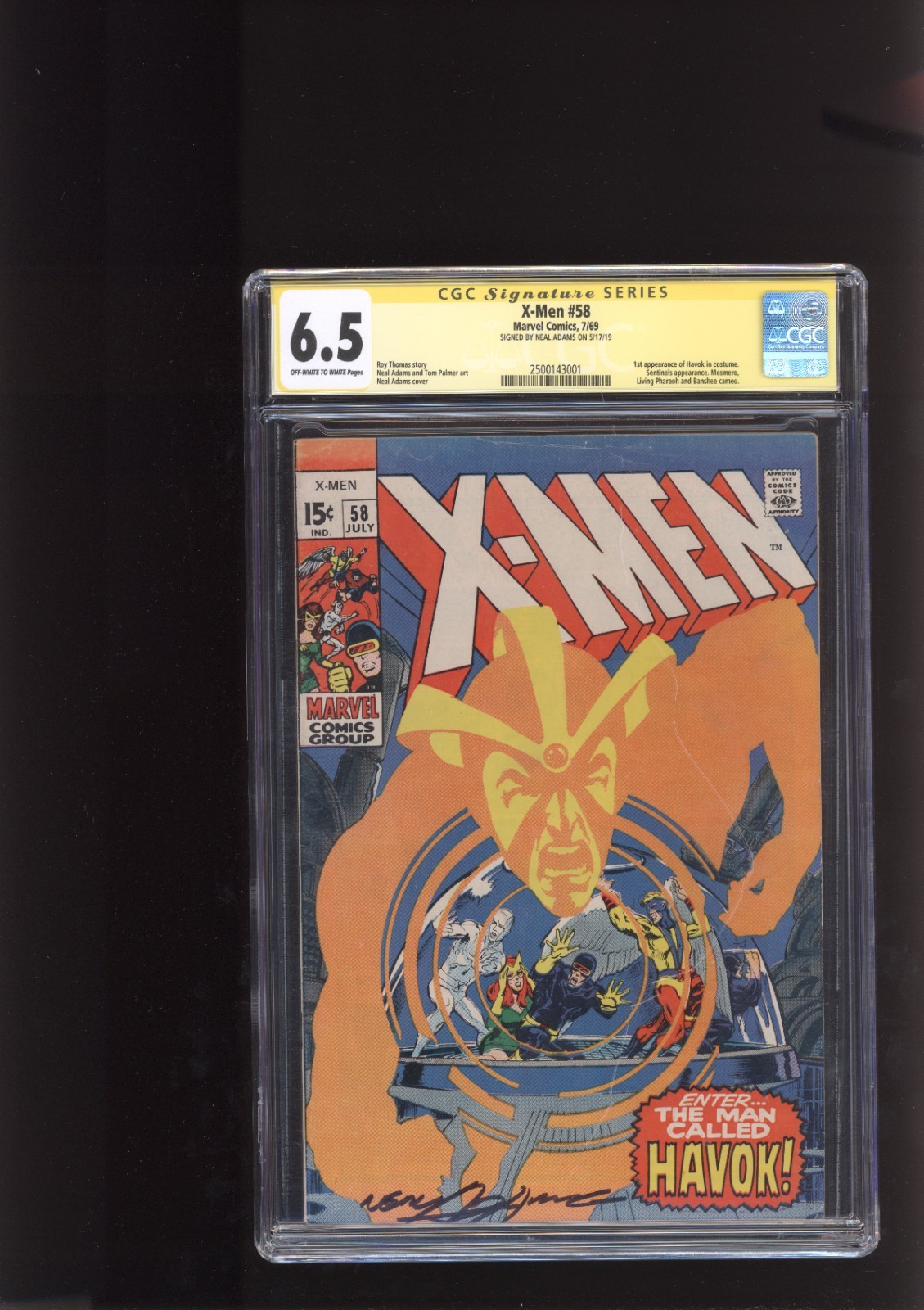X-Men 58 CGC 6.5 Signed by Neal Adams on 5/17/19 Havok  1st App in costume 1969