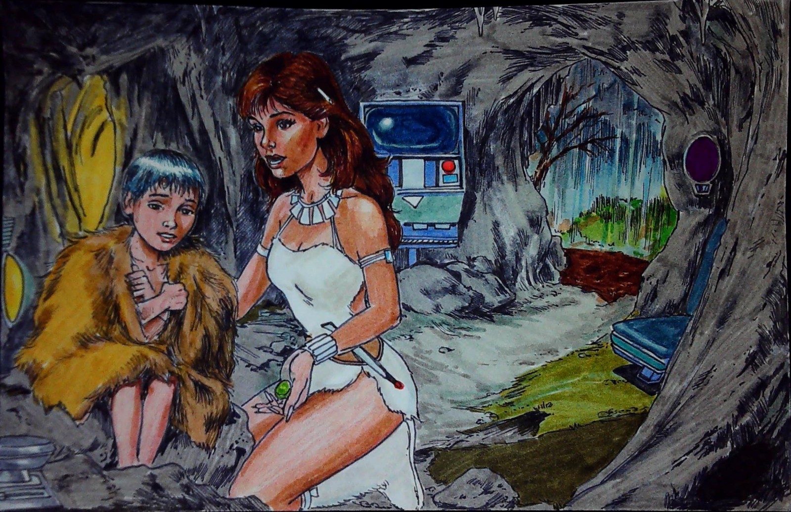 Robert James Wright Art Comic Book 1/1 Cave Women Technology Sci-Fi Panel Signed