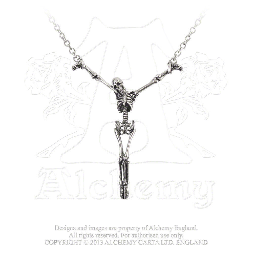 Alchemy Gothic Alter Orbis Crucifixion Skeleton Brutal End Pewter Necklace