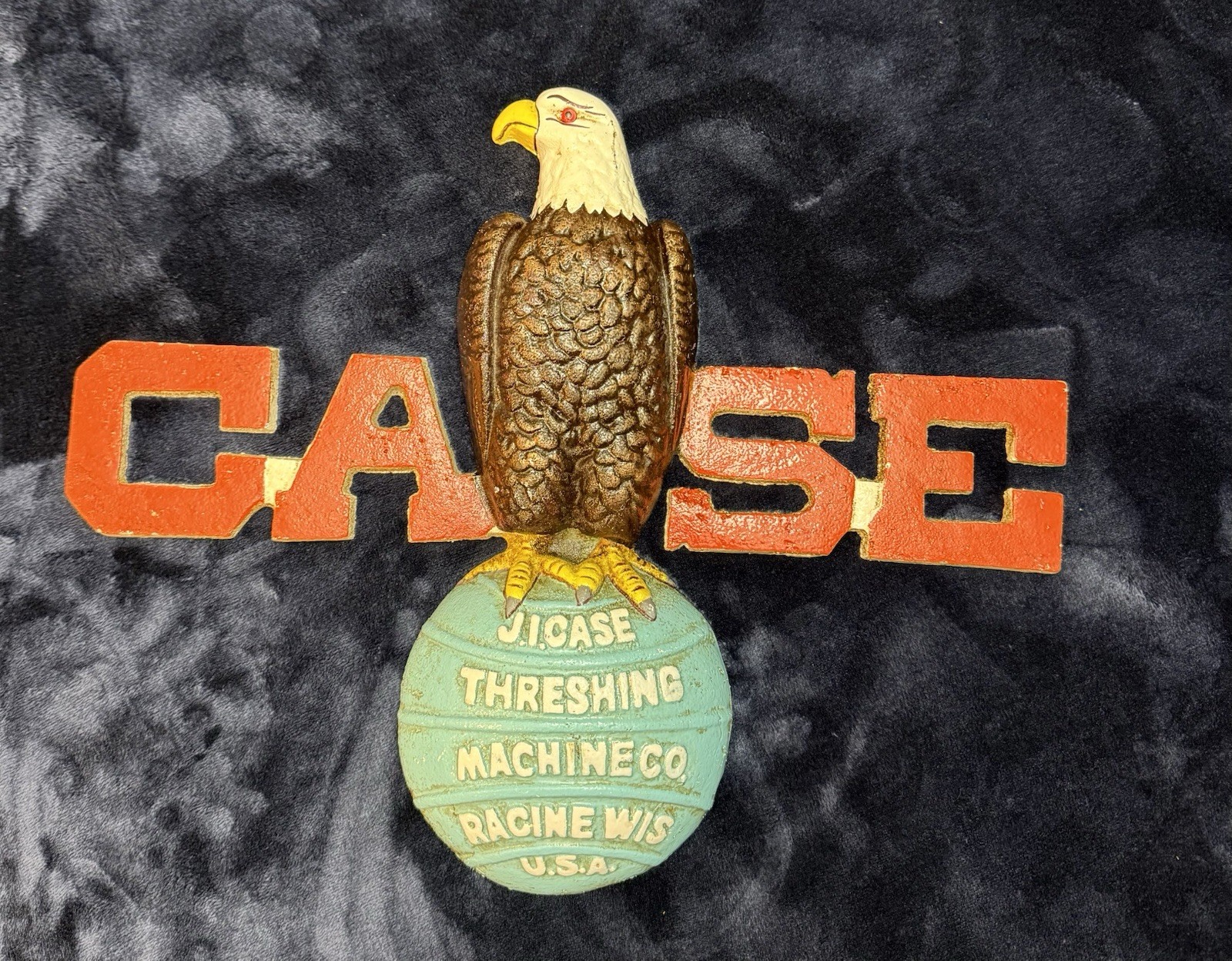Vintage J.I. CASE Threshing Machine Co., Embossed Eagle Cast Iron Painted Sign