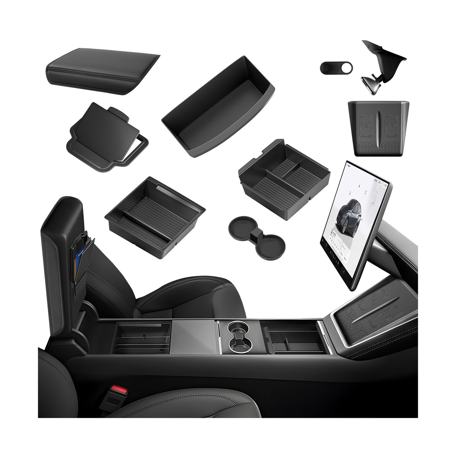 10PCS Console Organizer for Tesla Model Y Accessories 2027 2026 2025 Black