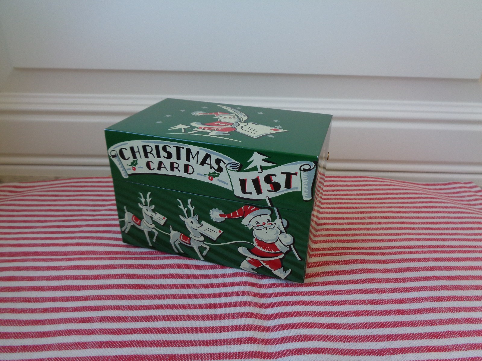 Vintage Christmas 1950's Litho Metal Glossy Address Box # 804 Stylecraft Santa