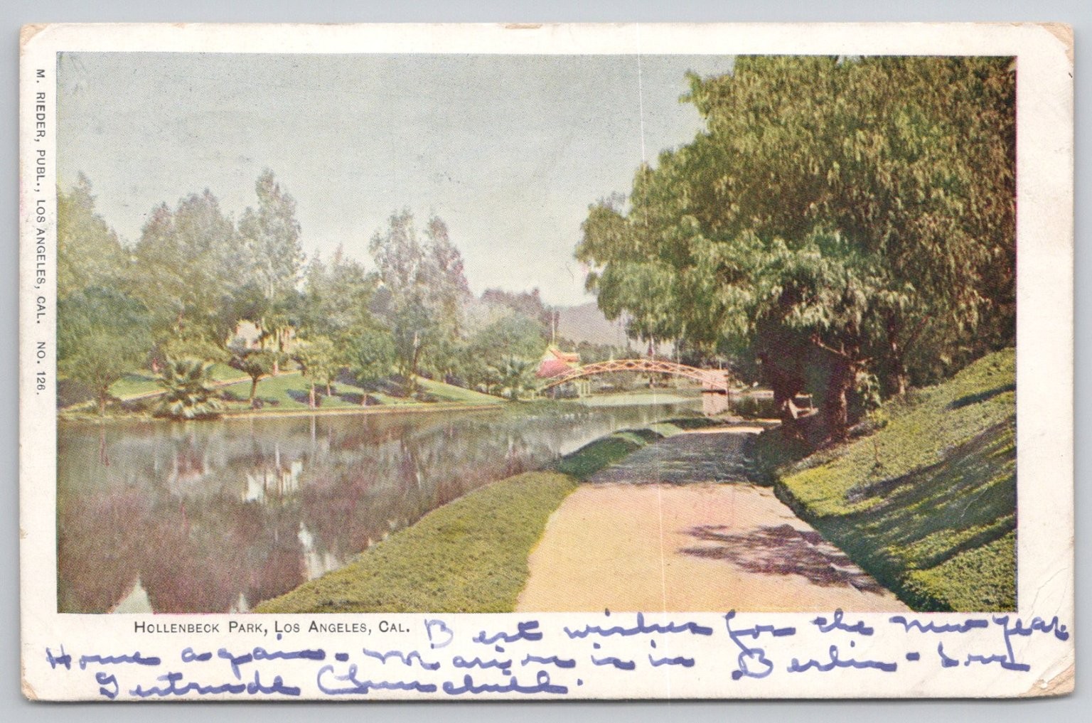 Hollenbeck Park Los Angeles CA Vintage Postcard Lake Bridge M. Riebek Hollenbeck Park Los Angeles CA Vintage Postcard Lake Bridge M. Riebek