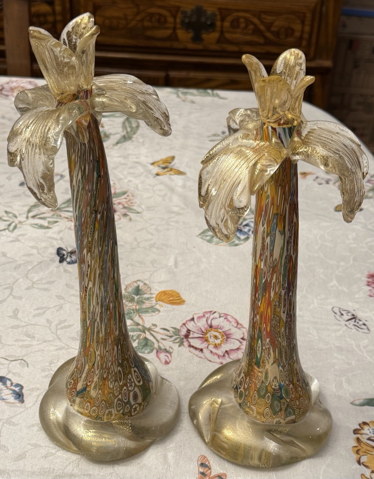Gambaro & Poggi Murano Art Glass, Made in Italy, Set of 2 Candle Holders