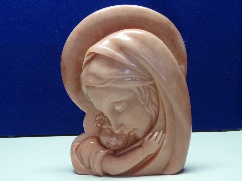 Madonna Mother & Baby Salmon Colored Resin Wall Plaque 0543 D9