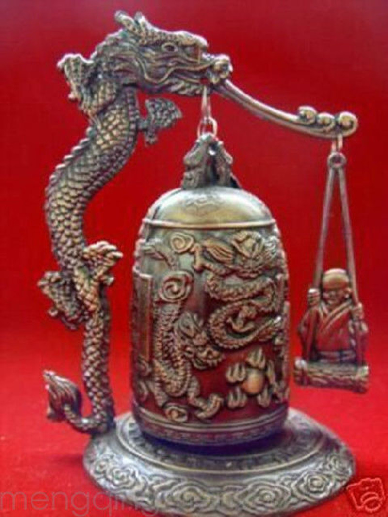 Fengshui Excellent Tibet Brass Dragon buddha Bell High 5in Width 4in