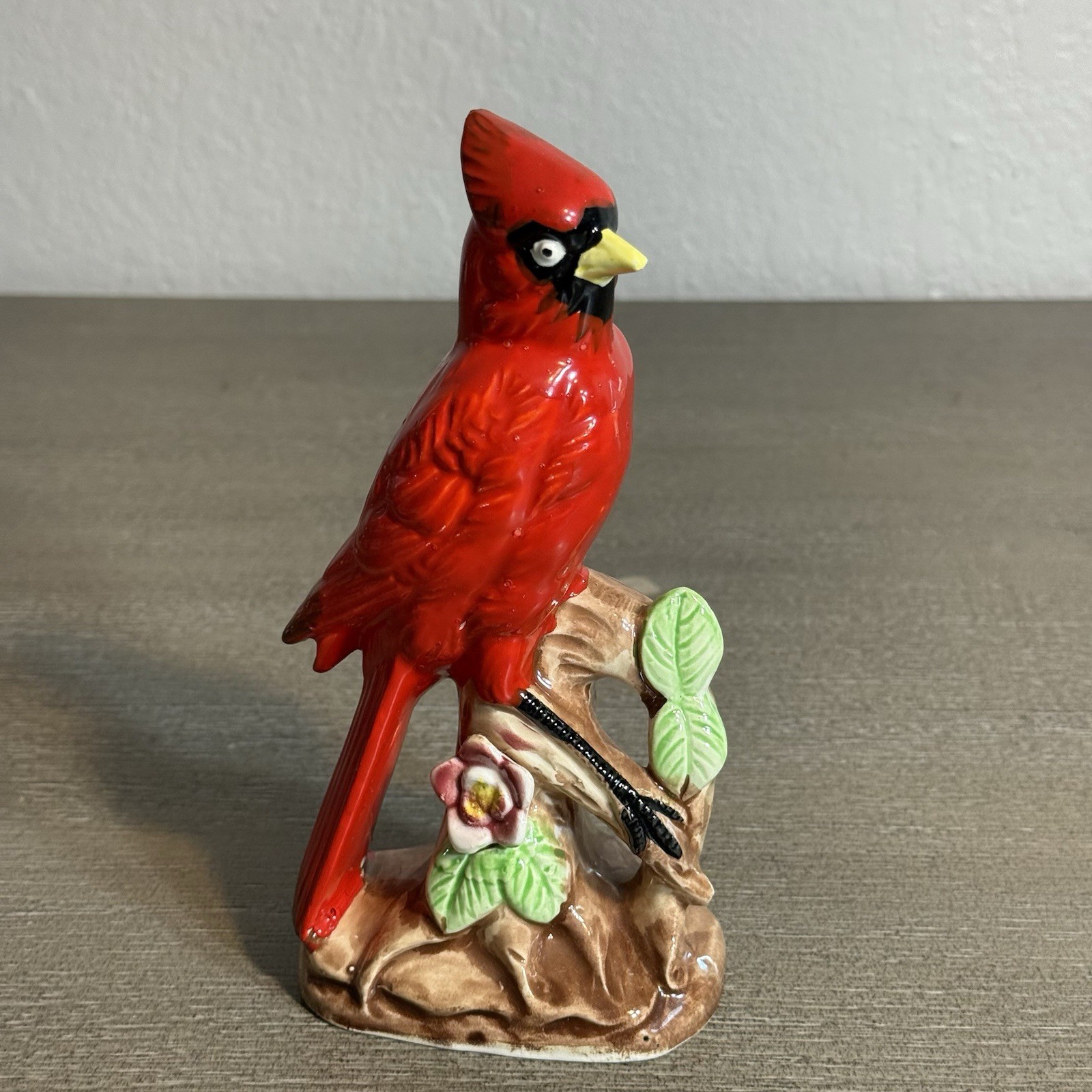 Vintage Red Cardinal Hand Painted Ceramic Bird Figurine Japan 7.5\