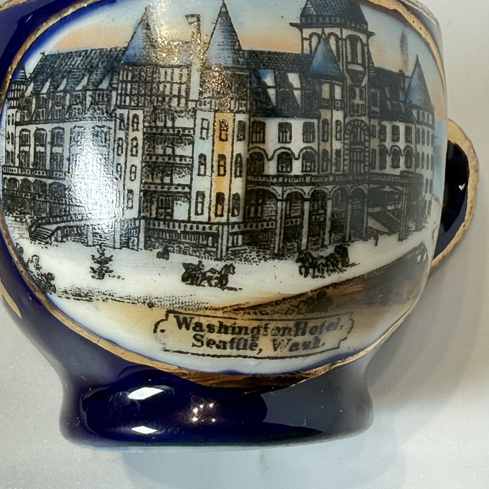 SEATTLE WA WASHINGTON Antique HOTEL Souvenir COBALT CHINA TRINKET CUP